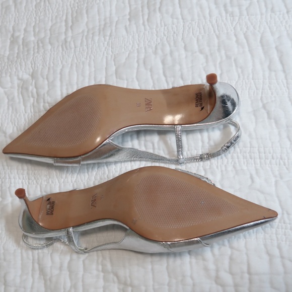 ZARA Silver Metallic Kitten Heel Shoes 39 - Picture 7 of 12